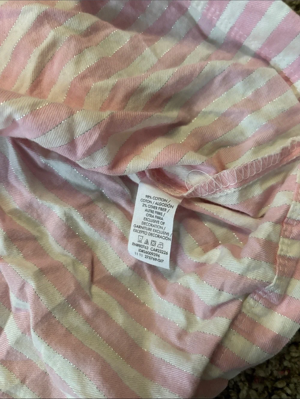 Victoria's Secret Pink White Striped Cotton Shimmer Pajama Set 2 PC Medium